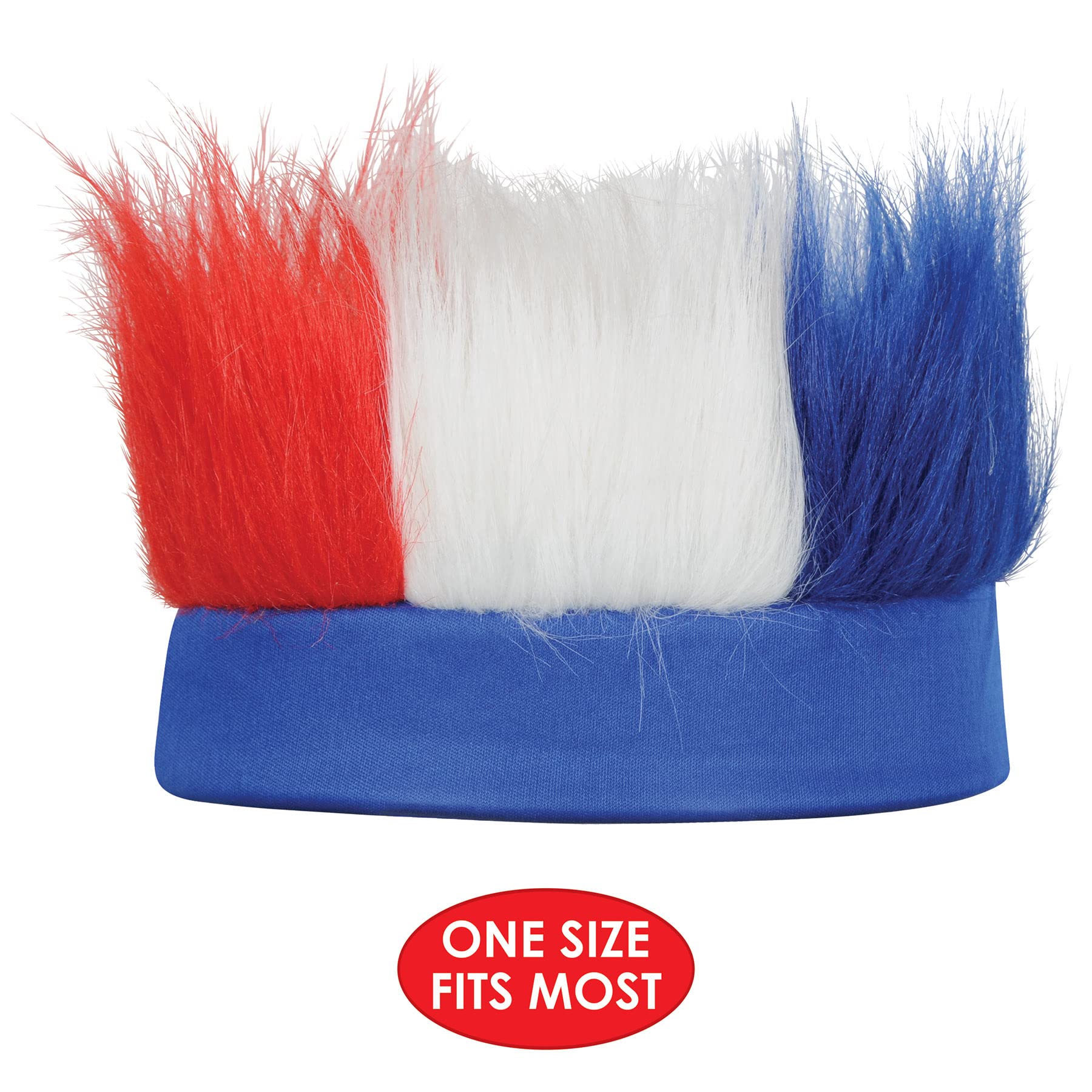 Beistle Red, Whtie & Blue Hairy Headband – Novelty Hat for Fourth of July Parties, Halloween Costume Dress Up, France Themed Accessories, Patriotic Headwear