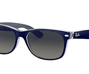 Ray-Ban RB2132 New Wayfarer Square Sunglasses, Matte Blue On Transparent/Light Grey Gradient Dark Grey, 52 mm