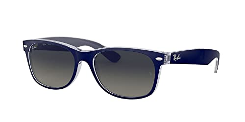 Ray-Ban RB2132 New Wayfarer Square Sunglasses, Matte Blue On Transparent/Light Grey Gradient Dark Grey, 52 mm