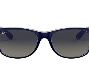 Ray-Ban RB2132 New Wayfarer Square Sunglasses, Matte Blue On Transparent/Light Grey Gradient Dark Grey, 52 mm