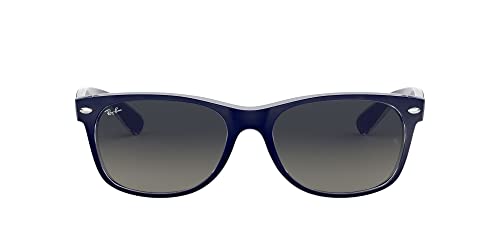 Ray-Ban RB2132 New Wayfarer Square Sunglasses, Matte Blue On Transparent/Light Grey Gradient Dark Grey, 52 mm