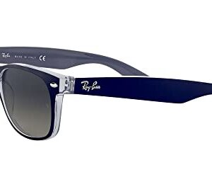 Ray-Ban RB2132 New Wayfarer Square Sunglasses, Matte Blue On Transparent/Light Grey Gradient Dark Grey, 52 mm