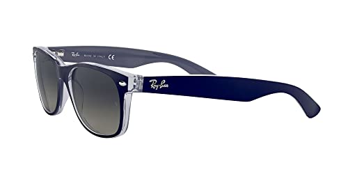 Ray-Ban RB2132 New Wayfarer Square Sunglasses, Matte Blue On Transparent/Light Grey Gradient Dark Grey, 52 mm