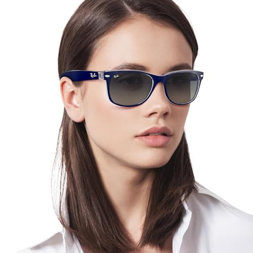 Ray-Ban RB2132 New Wayfarer Square Sunglasses, Matte Blue On Transparent/Light Grey Gradient Dark Grey, 52 mm