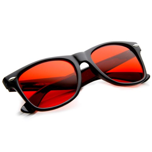 zeroUV Rare Color Tinted Lens Classic Horn Rimmed Sunglasses (Red)