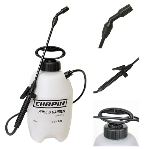 Chapin 16200 2-Gallon Made in USA Garden Pump Sprayer with Ergonomic Handle, Trigger Shut Off, Adjustable Cone Nozzle and in-Tank Filter, for Spraying Weeds, Insects, Fertilizers, Translucent White