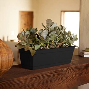 Bloem Dura Cotta Window Box Planter: 24" - Black - with Tray, Weatherproof Resin Box, Removable Tray for Indoor & Outdoor Use, Gardening, 3 Gallon Capacity