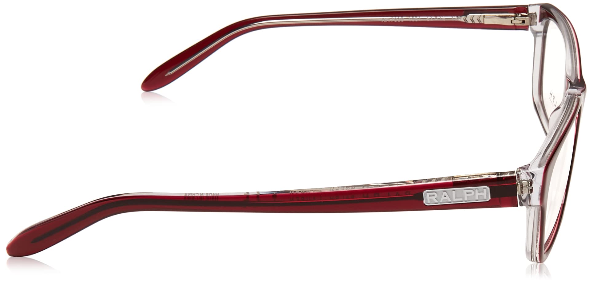 Ralph by Ralph Lauren Women's RA7039 Square Prescription Eyewear Frames, Shiny Transparent Red/Demo Lens, 53 mm