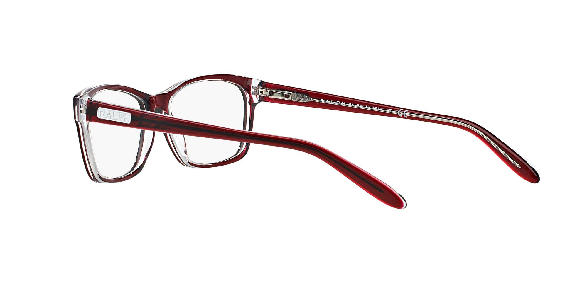 Ralph by Ralph Lauren Women's RA7039 Square Prescription Eyewear Frames, Shiny Transparent Red/Demo Lens, 53 mm