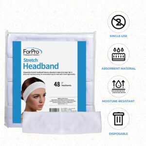 ForPro Professional Collection Stretch Headbands - Moisture Absorbent Disposable Spa - 2.25” W x 18” C - 48-Count