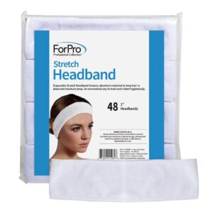 forpro professional collection stretch headbands - moisture absorbent disposable spa - 2.25” w x 18” c - 48-count