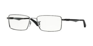 ray-ban rx6275 rectangular prescription eyeglass frames, gunmetal/demo lens, 52 mm