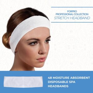 ForPro Professional Collection Stretch Headbands - Moisture Absorbent Disposable Spa - 2.25” W x 18” C - 48-Count