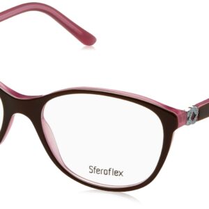 Sferoflex Women's SF1548 Square Prescription Eyewear Frames, Top Plum On Opaline Pink/Demo Lens, 52 mm