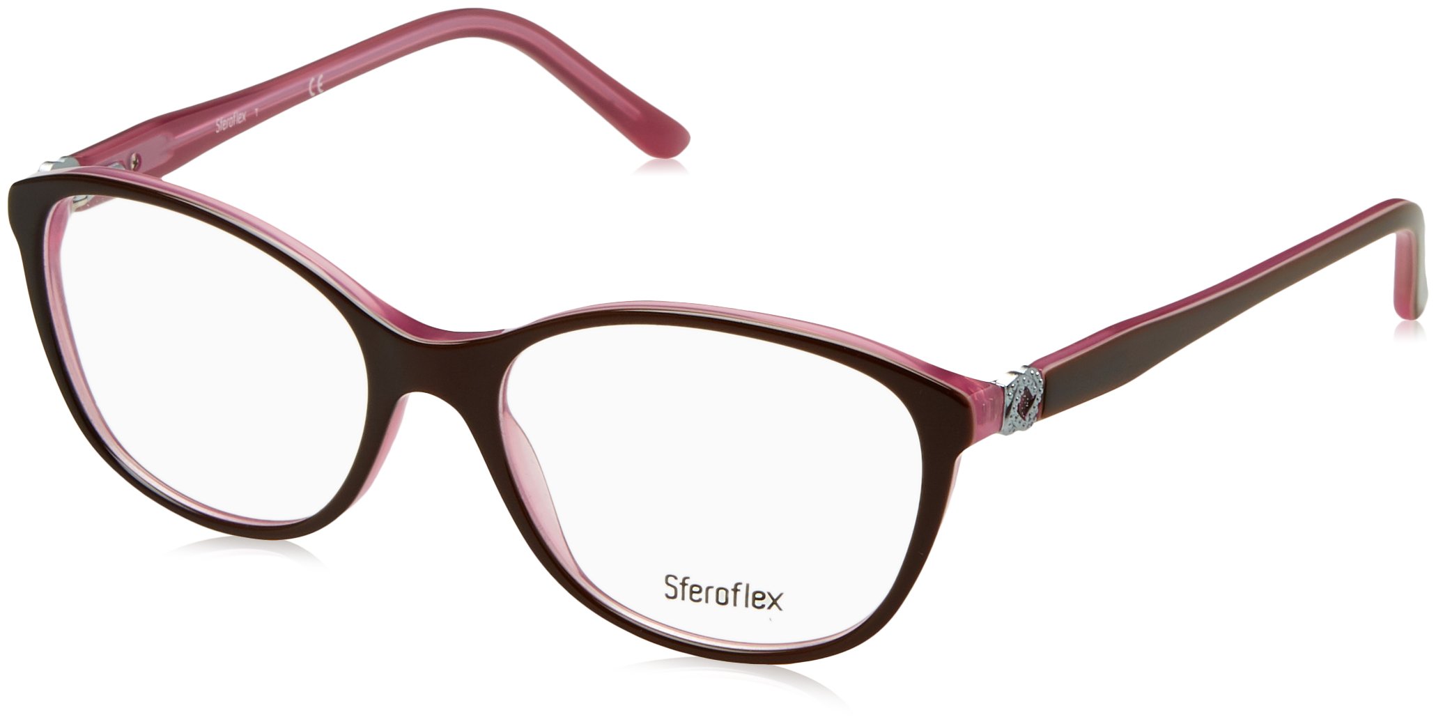 Sferoflex Women's SF1548 Square Prescription Eyewear Frames, Top Plum On Opaline Pink/Demo Lens, 52 mm