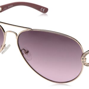 GUESS Women's Metal Aviator Sunglasses, RGLD-45, 63 mm