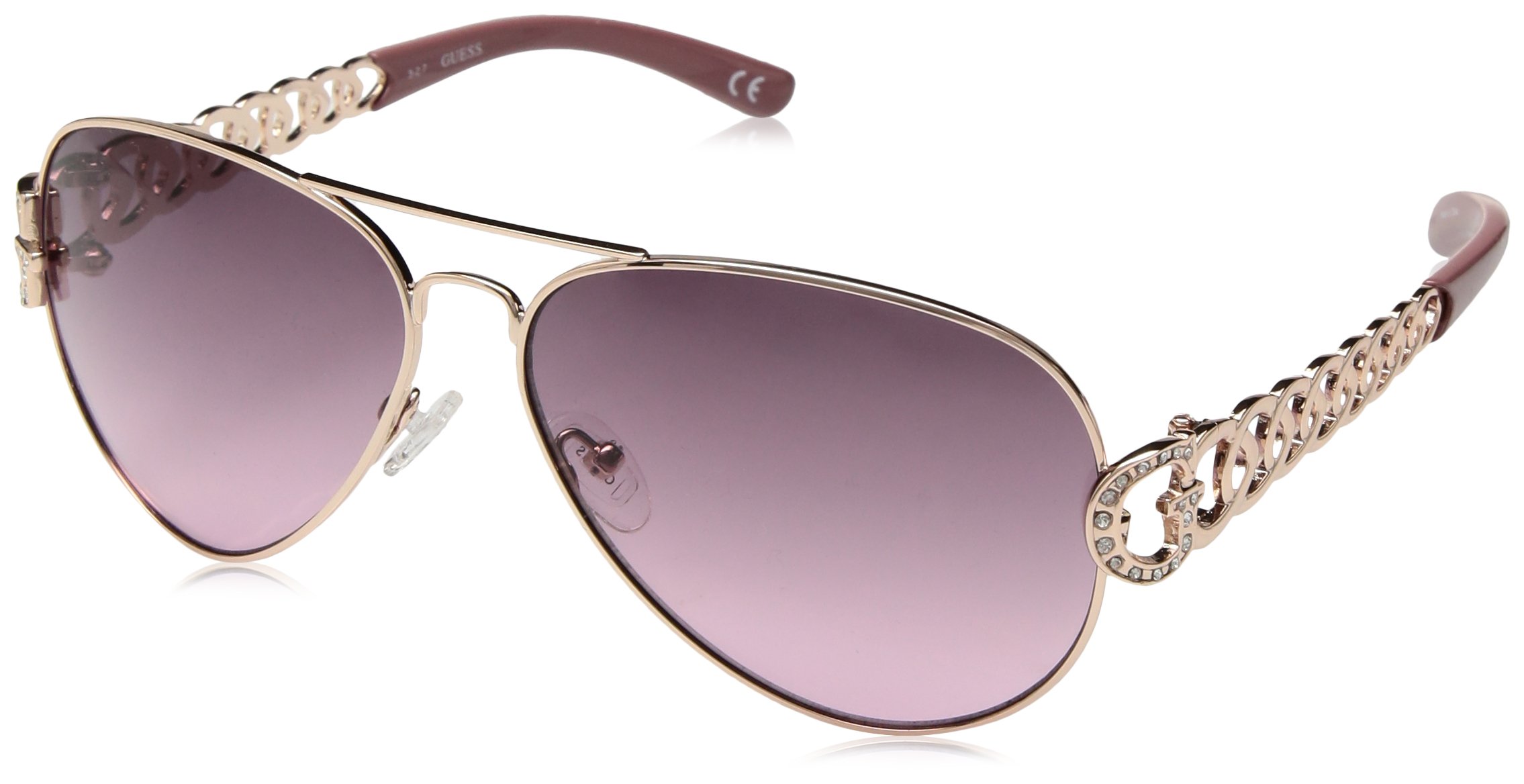 GUESS Women's Metal Aviator Sunglasses, RGLD-45, 63 mm