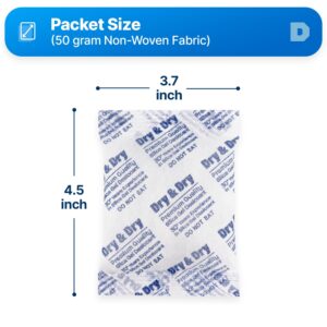 Dry & Dry 50 Gram [10 Packets] Silica Gel Packets Desiccants, Silica Packets - Rechargeable Silica Gel Packs, Moisture Absorbers, Desiccants Packets, Silica Gel