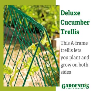 Gardener' s Supply Company Deluxe Cucumber Trellis | Outdoor A-Frame Trellis Plant Support for Vining Vegetables with 4" Grids for Easy Harvesting | 32" W x 46" H - Green