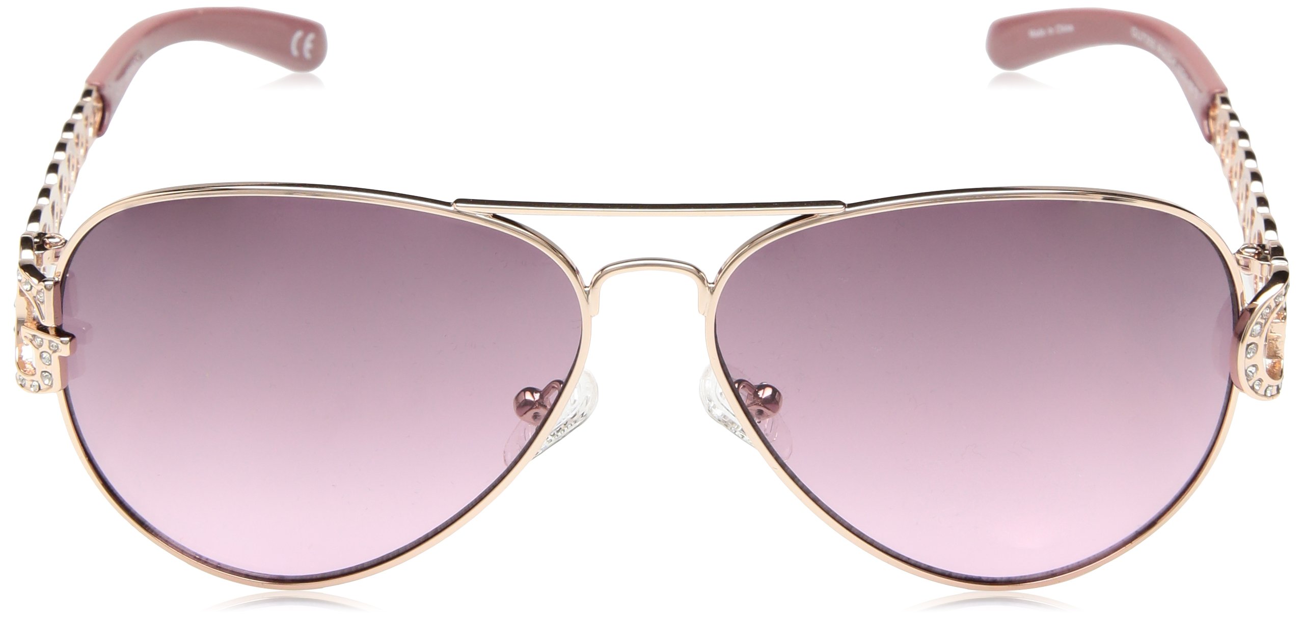 GUESS Women's Metal Aviator Sunglasses, RGLD-45, 63 mm