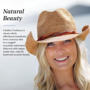 Wallaroo Women’s Catalina Cowboy (Natural) – Wide Brim, Natural Fiber, Adjustable, for Medium/Large Size, Festival Hat, Beach Hat, Sustainable Fashion, Eco-Friendly, UV Sun Protection