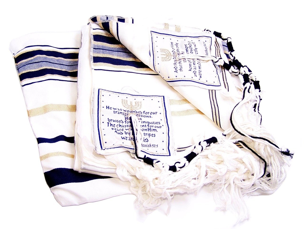 Holy Land Market Mens Messianic Shawl/Tallit - The Messiah Tallit Navy Blue/Gold