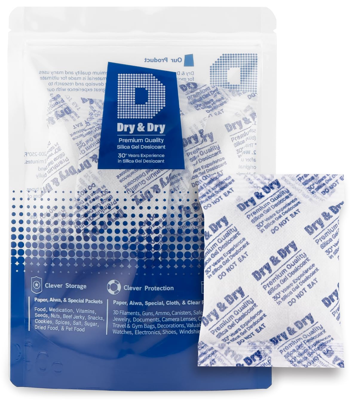 Dry & Dry 50 Gram [10 Packets] Silica Gel Packets Desiccants, Silica Packets - Rechargeable Silica Gel Packs, Moisture Absorbers, Desiccants Packets, Silica Gel