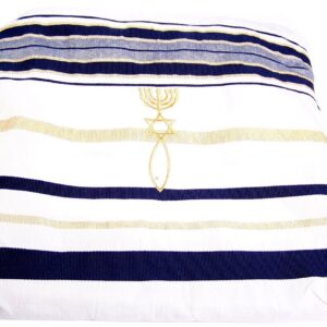 Holy Land Market Mens Messianic Shawl/Tallit - The Messiah Tallit Navy Blue/Gold