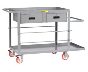 little giant rc2448-5pytl2dr electrician's bulk handling wire reel cart with five spool holder rods and locking storage drawers, 54" length, gray finish