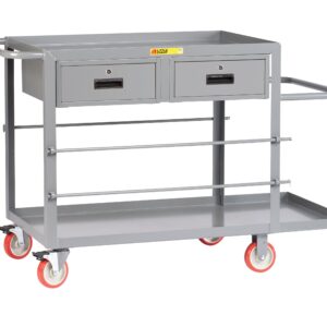 Little Giant RC2448-5PYTL2DR Electrician's Bulk Handling Wire Reel Cart with Five Spool Holder Rods and Locking Storage Drawers, 54" Length, Gray Finish