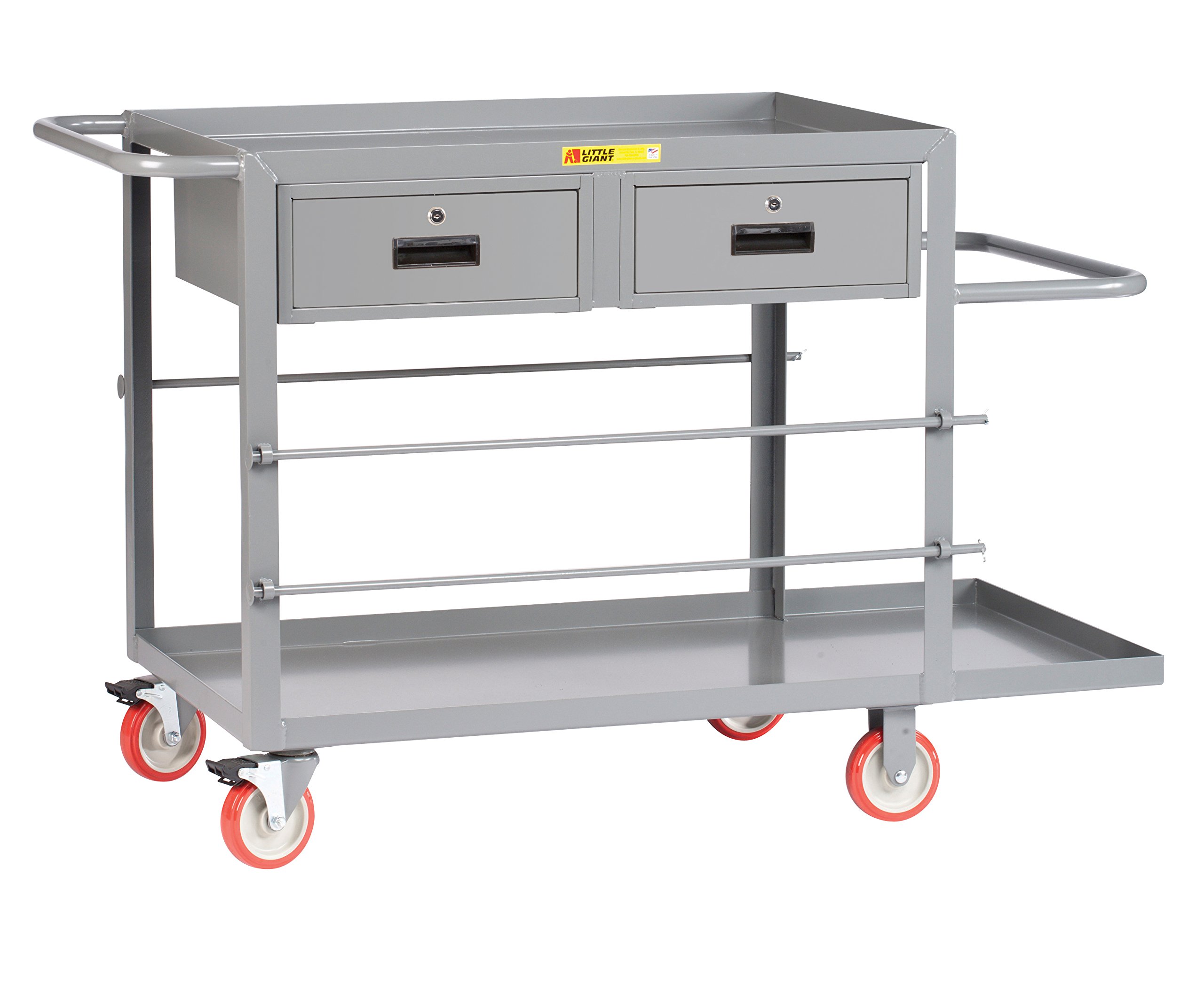 Little Giant RC2448-5PYTL2DR Electrician's Bulk Handling Wire Reel Cart with Five Spool Holder Rods and Locking Storage Drawers, 54" Length, Gray Finish