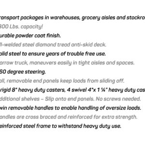 Heavy Duty, Narrow Aisle U-Boat Platform Truck Dolly, 16x60 Steel Deck, 2000 Lbs. Capacity