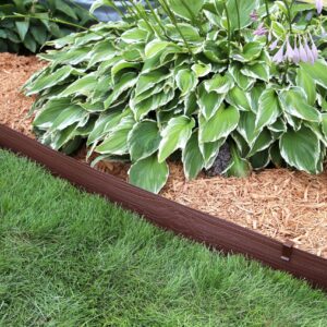 MASTER MARK Terrace Board, Landscape Coiled Edging, Grass Barrier, Bender Board, Flower Bed, Vegetable Garden Borders 5 in. x 40 ft. with 10 Stakes (Brown)