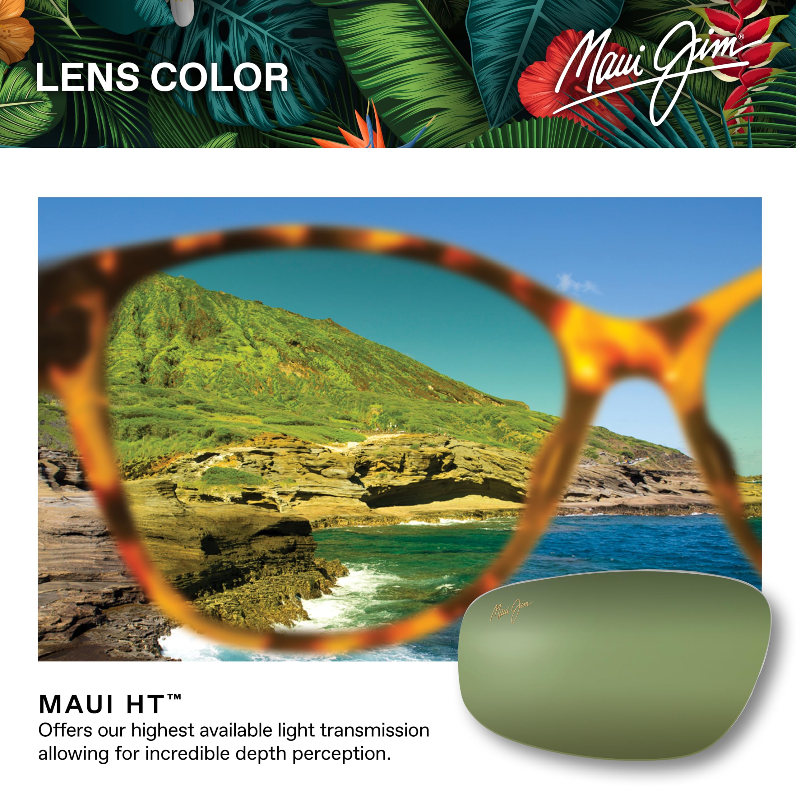 Maui Jim Men's and Women's Banyans Polarized Universal Fit Rimless Sunglasses, Gloss Black/Maui HT™, Large