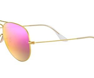 Ray-Ban RB3025 Classic Aviator Sunglasses, Matte Gold/Green Mirrored Fuchsia, 58 mm