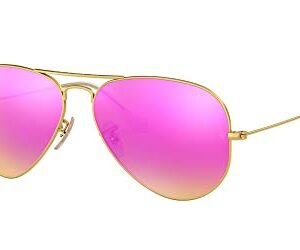 Ray-Ban RB3025 Classic Aviator Sunglasses, Matte Gold/Green Mirrored Fuchsia, 58 mm