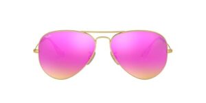 ray-ban rb3025 classic aviator sunglasses, matte gold/green mirrored fuchsia, 58 mm