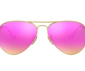 Ray-Ban RB3025 Classic Aviator Sunglasses, Matte Gold/Green Mirrored Fuchsia, 58 mm