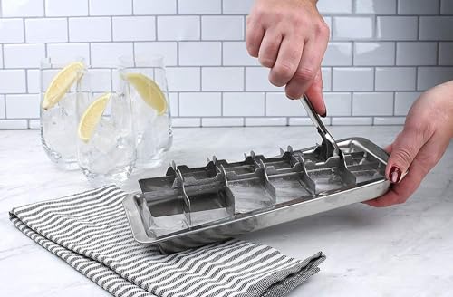 Vintage Inspired Ice Cube Tray | 18/8 Stainless Steel | 18 Slot Ice Cube Tray | Easy Release Handle, 11" | Retro Design for Bars & Kitchens | Levers Remove Cubes | Dishwasher Safe