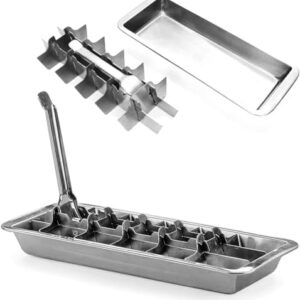 Vintage Inspired Ice Cube Tray | 18/8 Stainless Steel | 18 Slot Ice Cube Tray | Easy Release Handle, 11" | Retro Design for Bars & Kitchens | Levers Remove Cubes | Dishwasher Safe