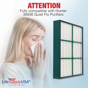 LifeSupplyUSA HEPAtech Filter Replacement Compatible with Hunter 30936 Quiet Flo Air Purifiers 30058 30085 30090 30095 30105 30117 30119 30130 36095 36117 36127 37090 30999