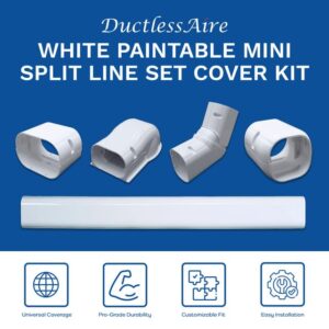 DuctlessAire White Paintable Mini Split Line Set Cover Kit - Weather Resistant, Easy Installation, Intended for Ductless Mini Split or Central Systems, 3" x 7.5 ft.