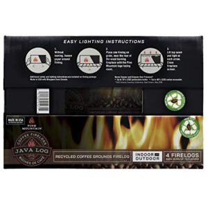 Pine Mountain 4152501471 Java-Log Firelog, 4-Hour Burn Time, Recycled Coffee Grounds, 4 Logs