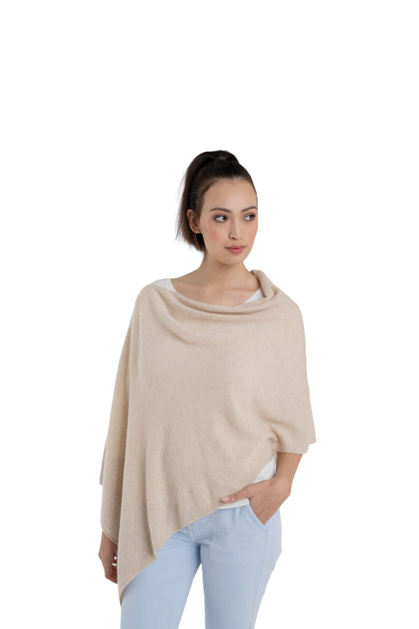 CLAUDIA NICHOLE by Alashan 100% Cashmere Luxe Dress Topper Poncho - Lightweight, Soft, Cozy & Versatile - One Size Fit with 60 Plus Colors- Great Gift Item- Dune/2316