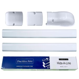 ductlessaire white paintable mini split line set cover kit - weather resistant, easy installation, intended for ductless mini split or central systems, 3" x 7.5 ft.