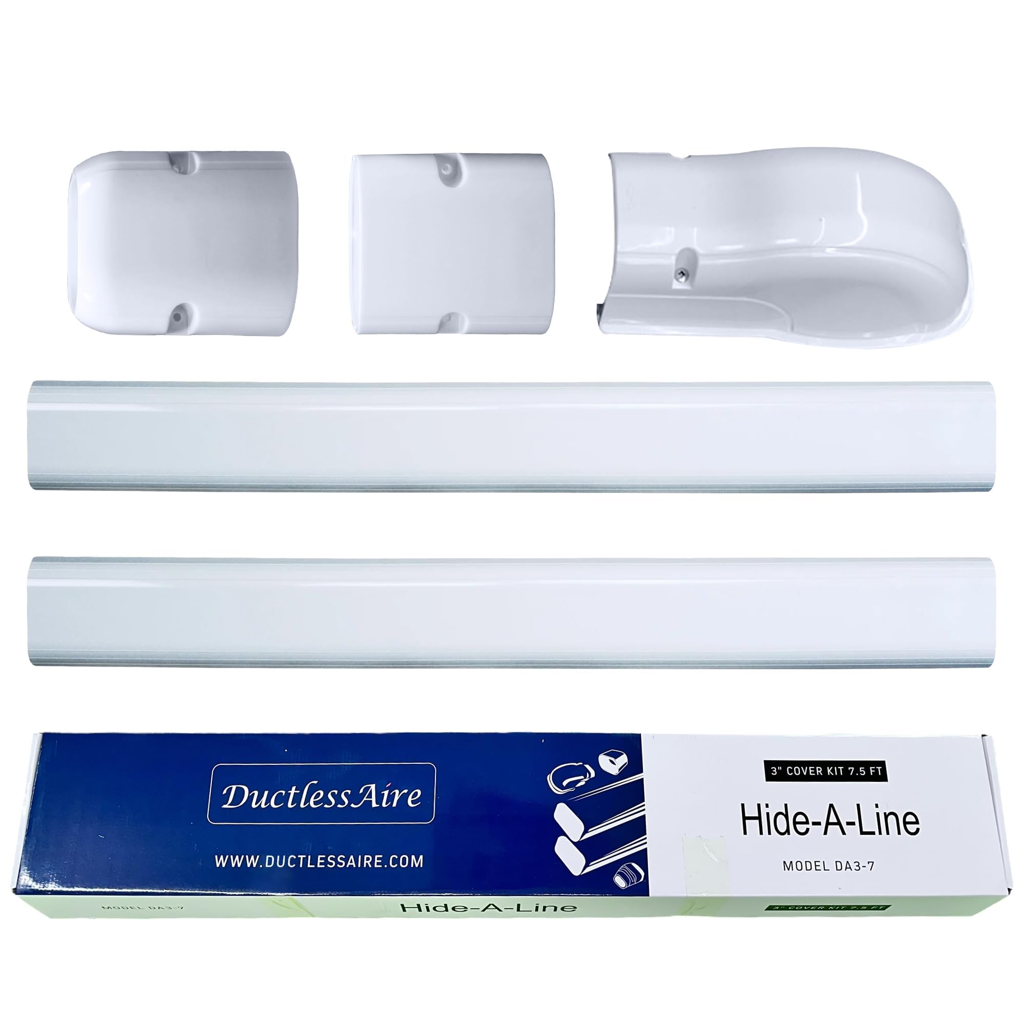 DuctlessAire White Paintable Mini Split Line Set Cover Kit - Weather Resistant, Easy Installation, Intended for Ductless Mini Split or Central Systems, 3" x 7.5 ft.