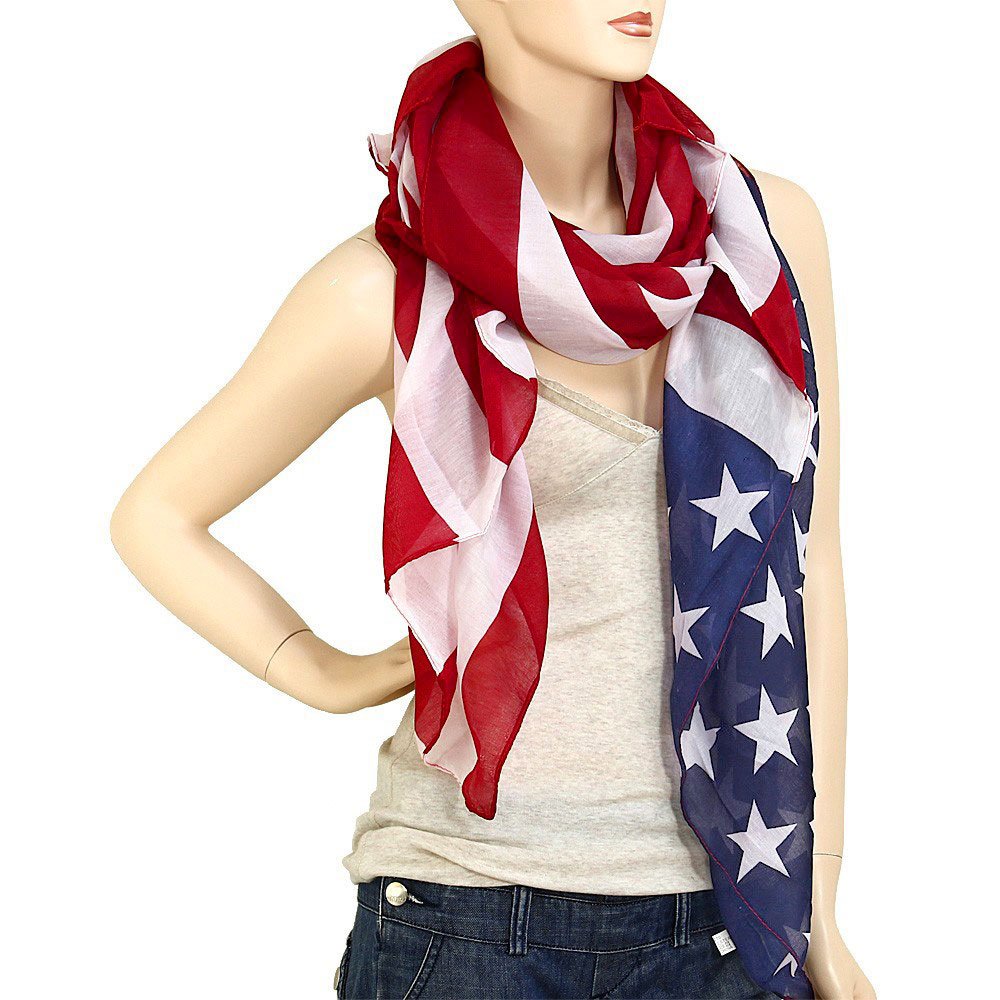 Falari Large USA American Flag Scarf Beach Wrap Soft Lightweight 72" X 36"