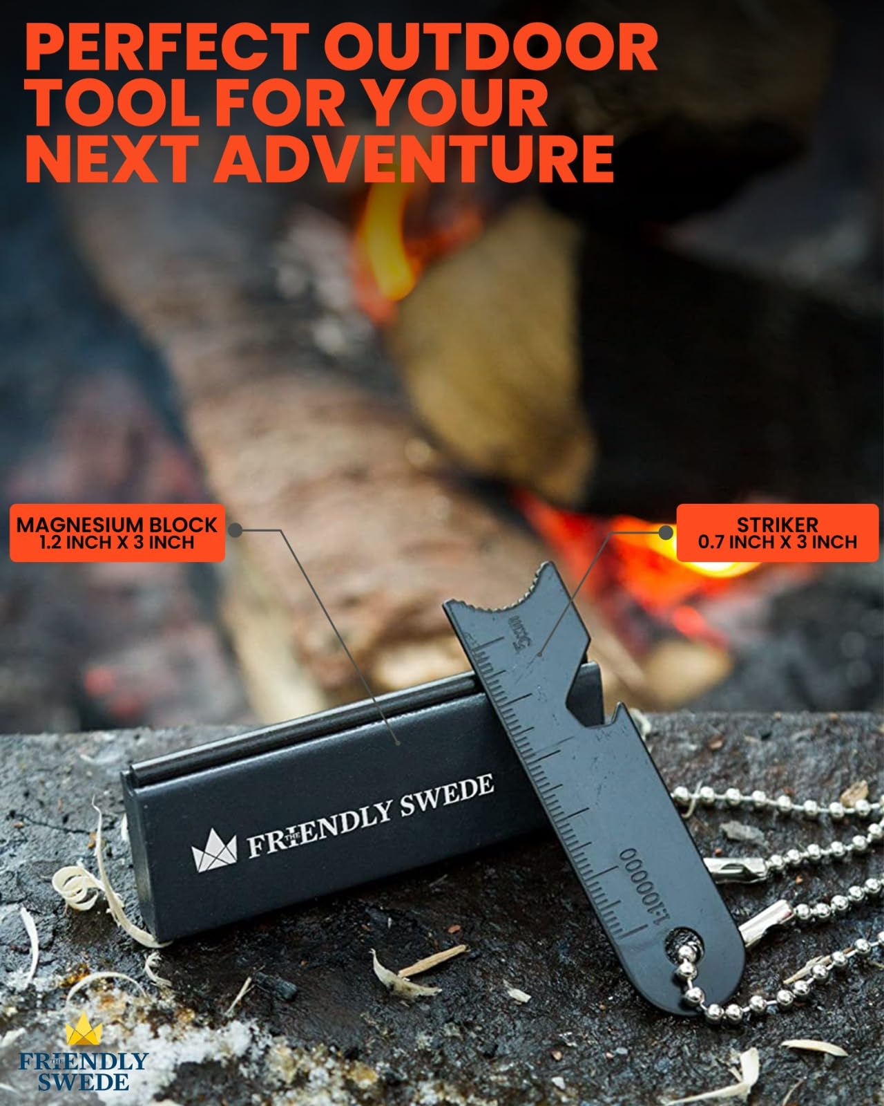 The Friendly Swede Magnesium Fire Starter Kit - Firestarter, Flint and Steel Fire Starter Kit, Flint Fire Starter Survival Tool, Camping Fire Starter, Fire Steel, Flint Striker, Fire Striker (3 Pack)