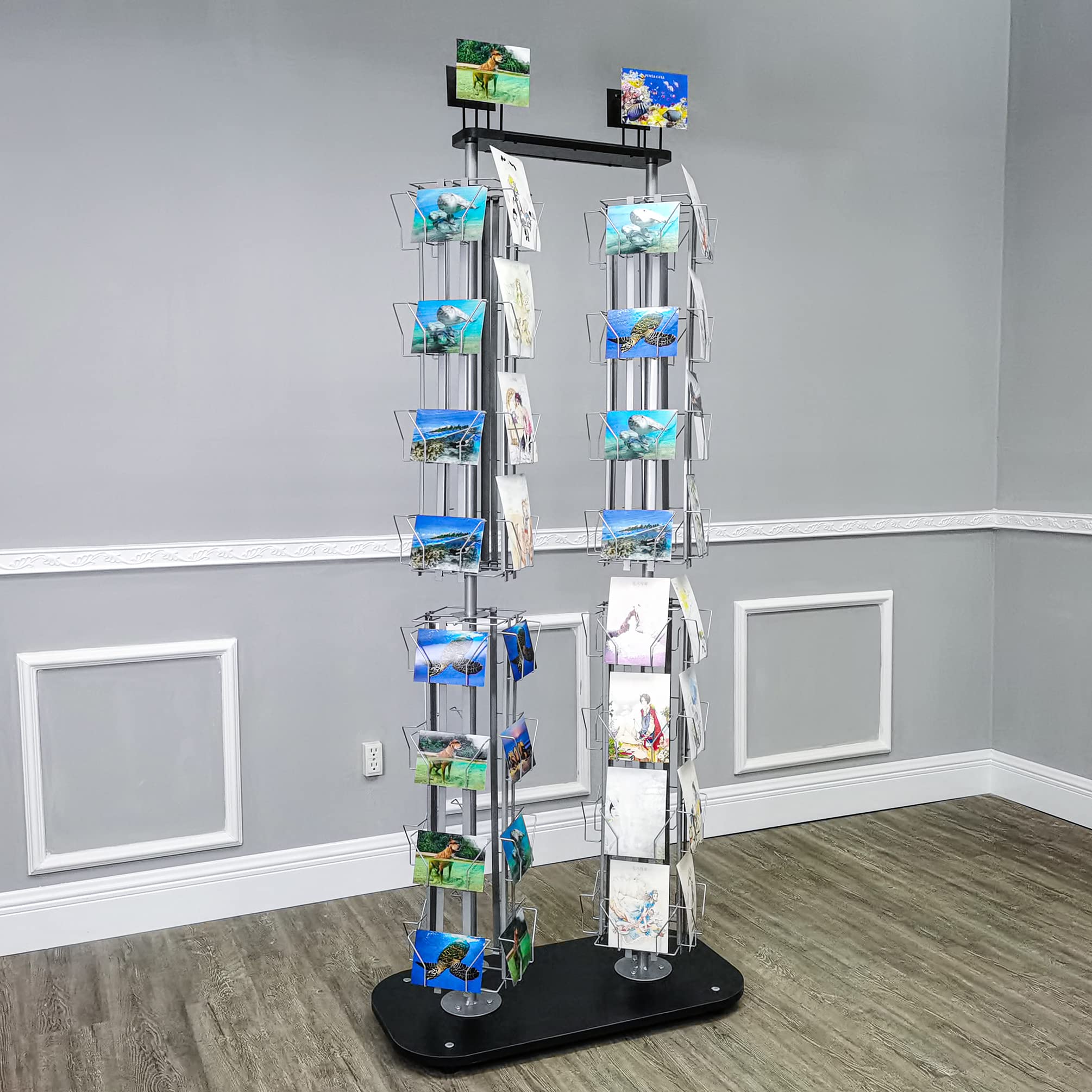 FixtureDisplays® DVD, CD, BlueRay, Literature,Greeting Card Postcard Rack Display High Capacity 64 Adjustable Pockets 5.1" to 10.6" Wide, up to 8" Tall Cards 11875