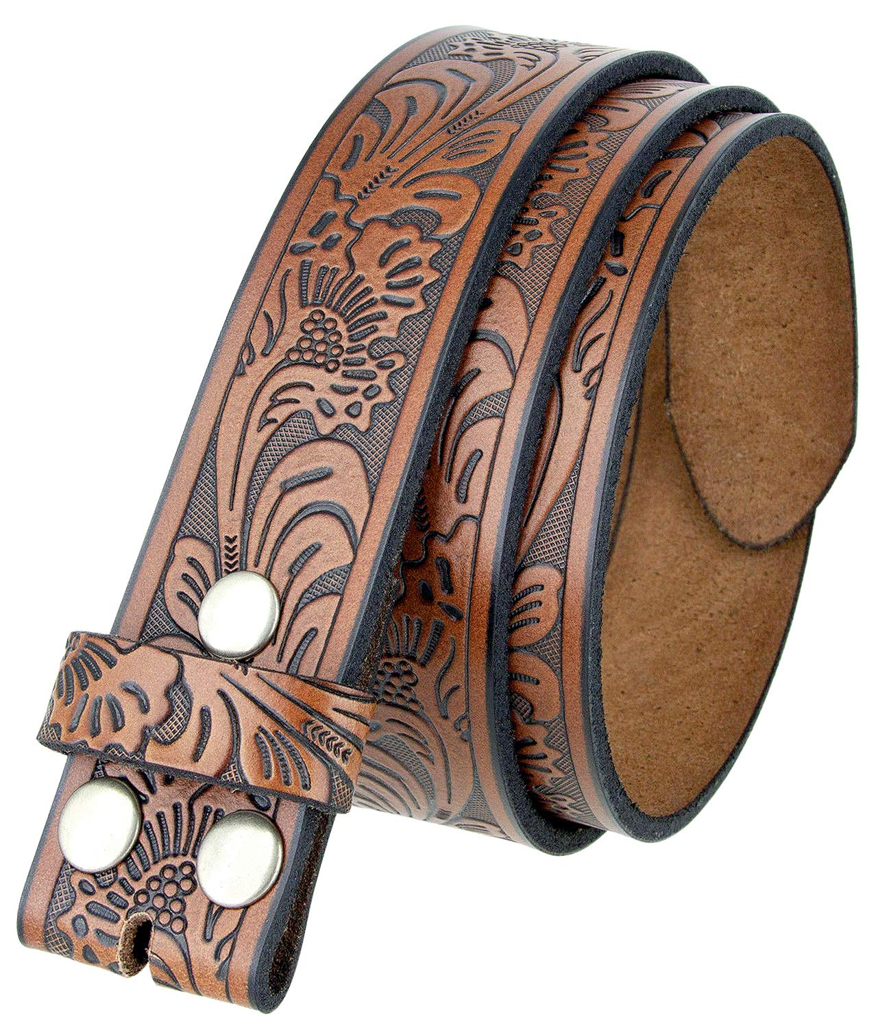 BS220 Western Floral Engraved Embossed Tooled Genuine Leather Belt Strap w/Snaps 1 1/2" Wide (Brown, 36)